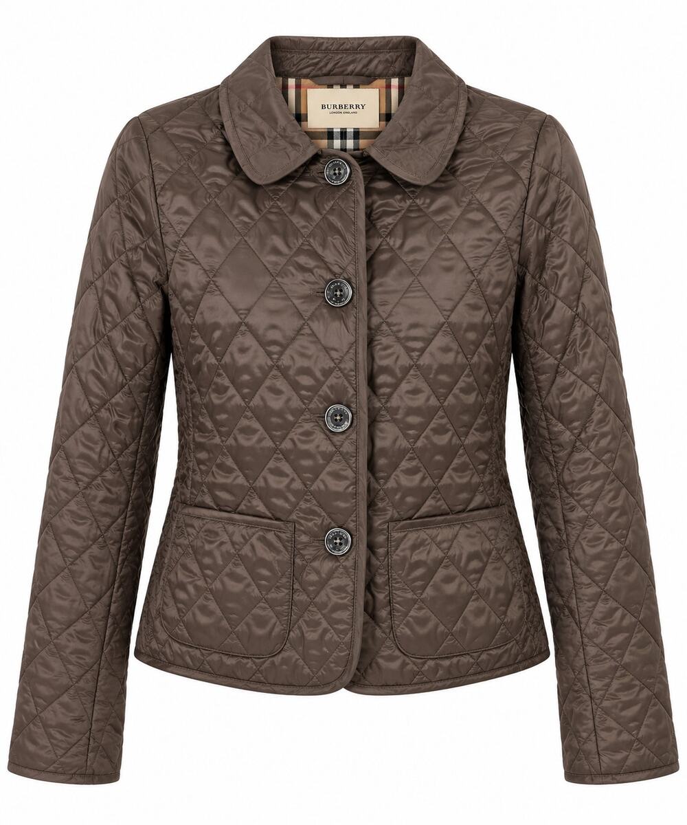 Burberry Brown Diamond Quilted Jacket Nova Check Lining Size Medium Button Coat